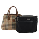 Burberrys Nova Check Hand Bag Canvas nylon 2 Set Black Beige Auth bs36161-1