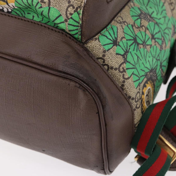 GUCCI GG Supreme Web Sherry Line Backpack PVC Bengal Beige 428027 Auth bs36164