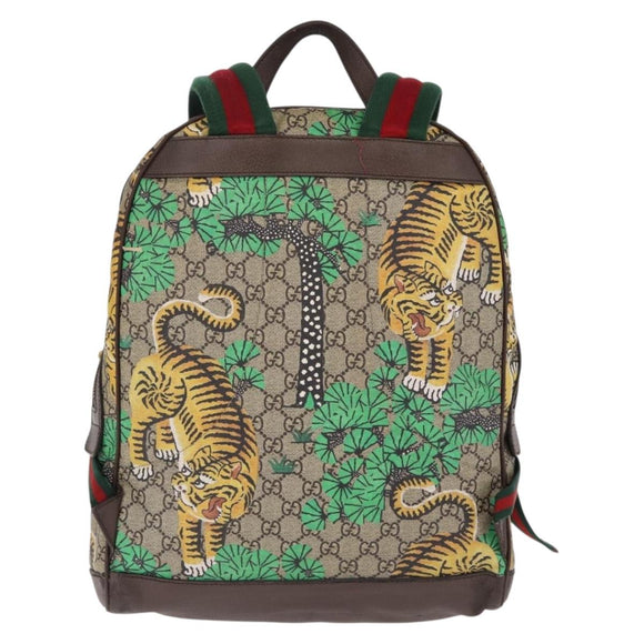 GUCCI GG Supreme Web Sherry Line Backpack PVC Bengal Beige 428027 Auth bs36164