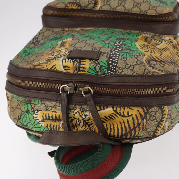 GUCCI GG Supreme Web Sherry Line Backpack PVC Bengal Beige 428027 Auth bs36164