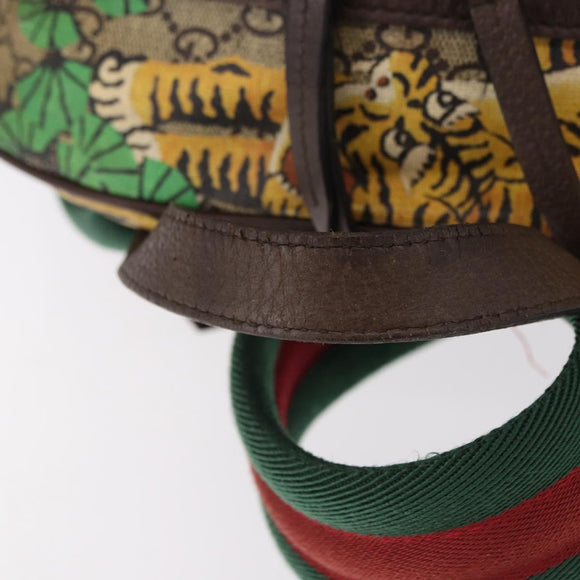 GUCCI GG Supreme Web Sherry Line Backpack PVC Bengal Beige 428027 Auth bs36164