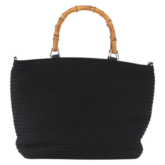 GUCCI Bamboo Hand Bag Canvas Black Silver 000 1998 0540 Auth bs36165