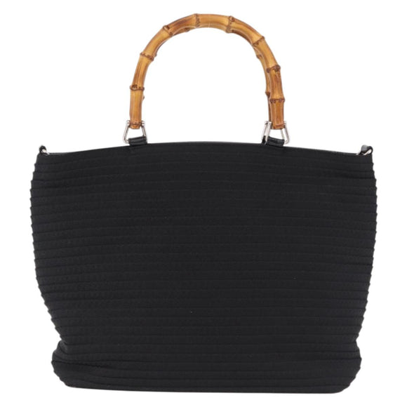 GUCCI Bamboo Hand Bag Canvas Black Silver 000 1998 0540 Auth bs36165