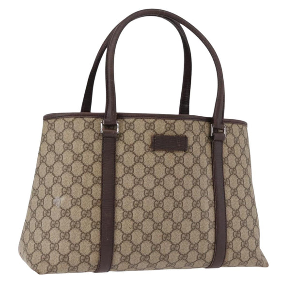 GUCCI GG Supreme Tote Bag PVC Beige Silver 114595 Auth bs36166