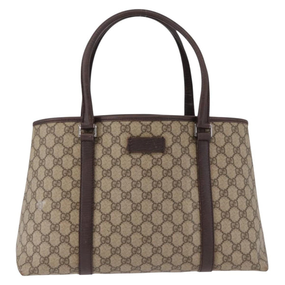 GUCCI GG Supreme Tote Bag PVC Beige Silver 114595 Auth bs36166
