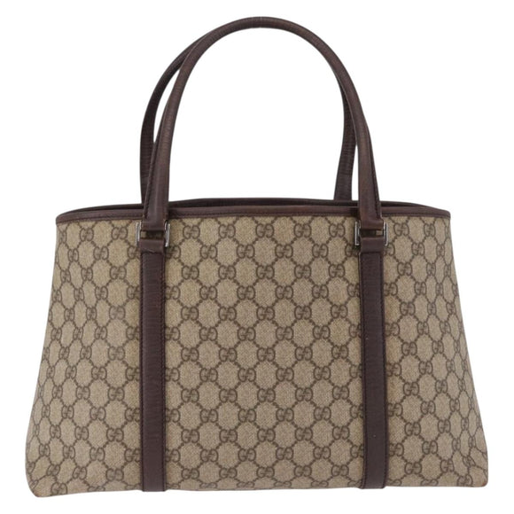 GUCCI GG Supreme Tote Bag PVC Beige Silver 114595 Auth bs36166