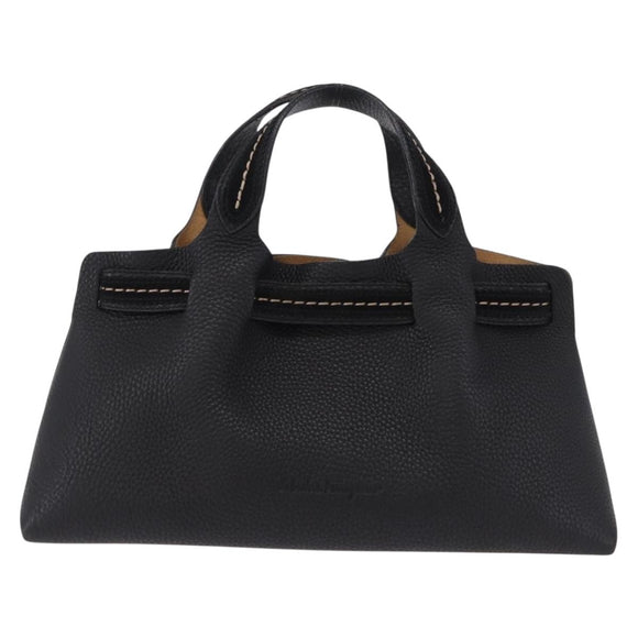 Salvatore Ferragamo Hand Bag Leather Black Gold Auth bs36167