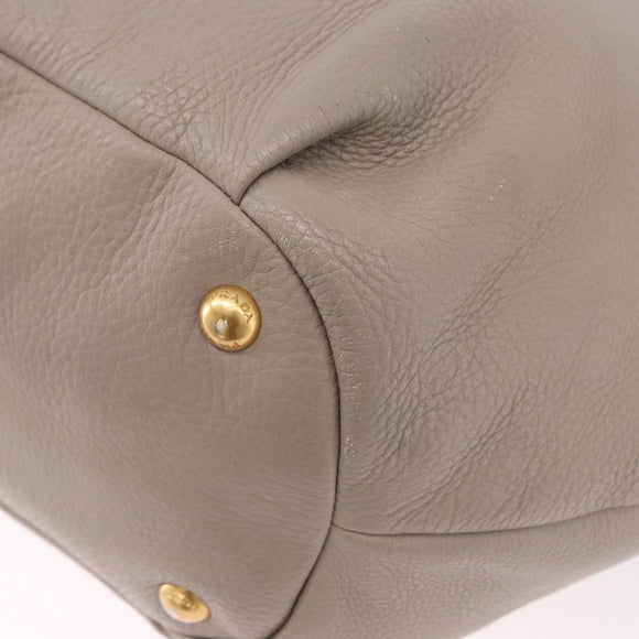 PRADA Hand Bag Leather 2way Gray Gold Auth bs36168