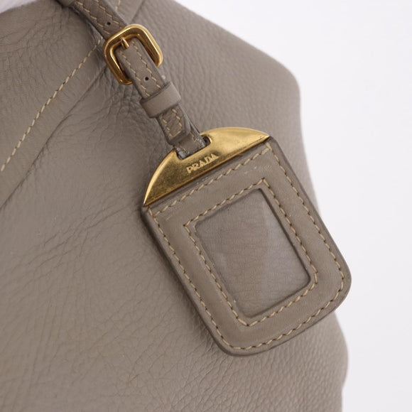 PRADA Hand Bag Leather 2way Gray Gold Auth bs36168