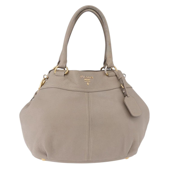 PRADA Hand Bag Leather 2way Gray Gold Auth bs36168