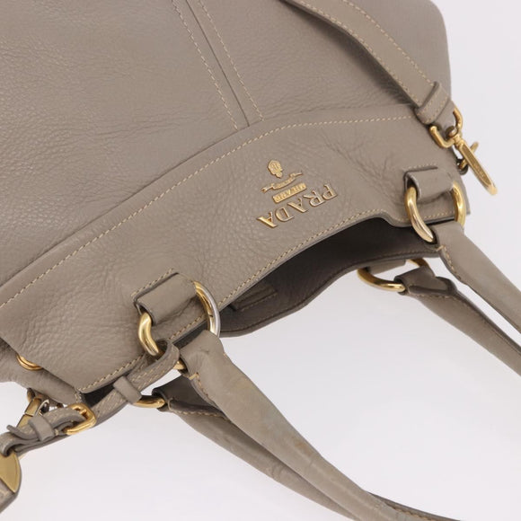 PRADA Hand Bag Leather 2way Gray Gold Auth bs36168