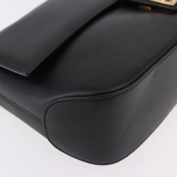 Salvatore Ferragamo Gancini Hand Bag Leather Black Gold Auth bs36169V