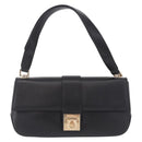 Salvatore Ferragamo Gancini Hand Bag Leather Black Gold Auth bs36169V-2
