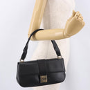 Salvatore Ferragamo Gancini Hand Bag Leather Black Gold Auth bs36169V-22