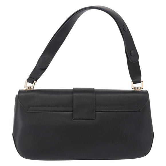 Salvatore Ferragamo Gancini Hand Bag Leather Black Gold Auth bs36169V
