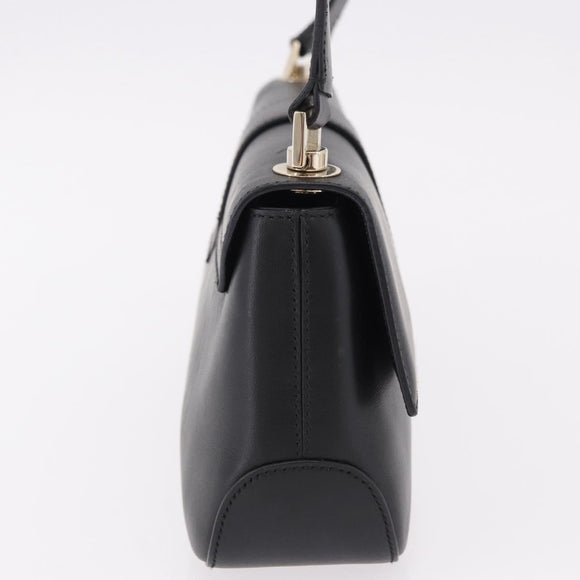 Salvatore Ferragamo Gancini Hand Bag Leather Black Gold Auth bs36169V