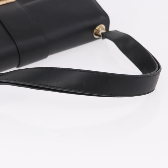 Salvatore Ferragamo Gancini Hand Bag Leather Black Gold Auth bs36169V