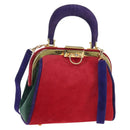 Christian Dior Hand Bag Suede 2way Red Gold Auth bs36171V-1