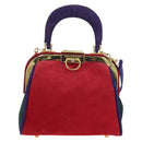 Christian Dior Hand Bag Suede 2way Red Gold Auth bs36171V-2