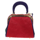 Christian Dior Hand Bag Suede 2way Red Gold Auth bs36171V-3