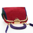 Christian Dior Hand Bag Suede 2way Red Gold Auth bs36171V-6