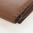 FENDI Seleria Peek A Boo Long Wallet Leather Brown Silver Auth bs36174A-11