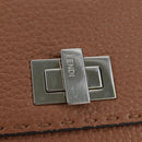 FENDI Seleria Peek A Boo Long Wallet Leather Brown Silver Auth bs36174A-12