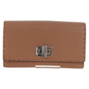 FENDI Seleria Peek A Boo Long Wallet Leather Brown Silver Auth bs36174A-2