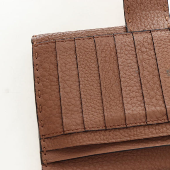 FENDI Seleria Peek A Boo Long Wallet Leather Brown Silver Auth bs36174A