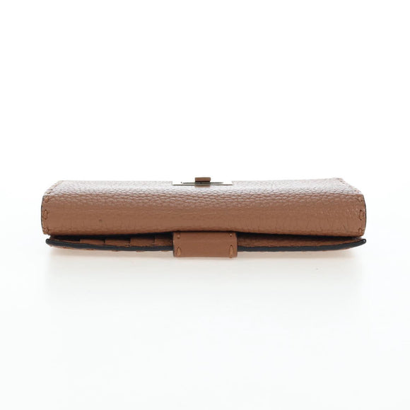 FENDI Seleria Peek A Boo Long Wallet Leather Brown Silver Auth bs36174A