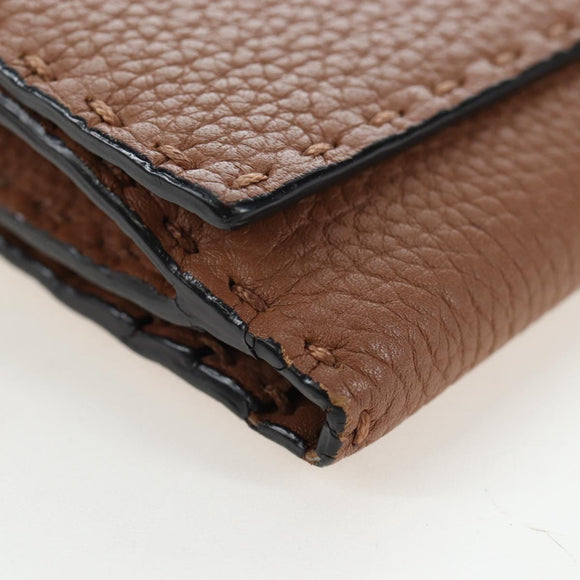 FENDI Seleria Peek A Boo Long Wallet Leather Brown Silver Auth bs36174A
