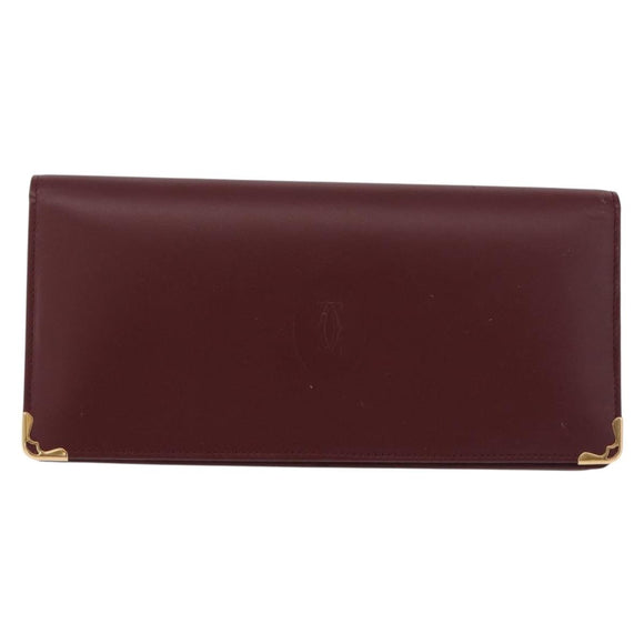 CARTIER Must Line Long Wallet Leather Bordeaux Gold Auth bs36176V