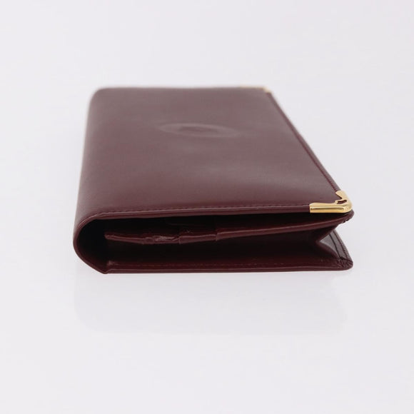 CARTIER Must Line Long Wallet Leather Bordeaux Gold Auth bs36176V