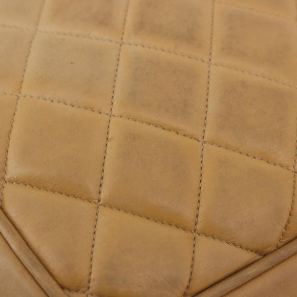 CHANEL Matelasse Chain Shoulder Bag Lamb Skin Beige Gold CC Auth bs36177