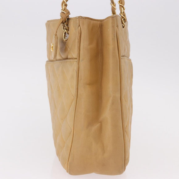 CHANEL Matelasse Chain Shoulder Bag Lamb Skin Beige Gold CC Auth bs36177