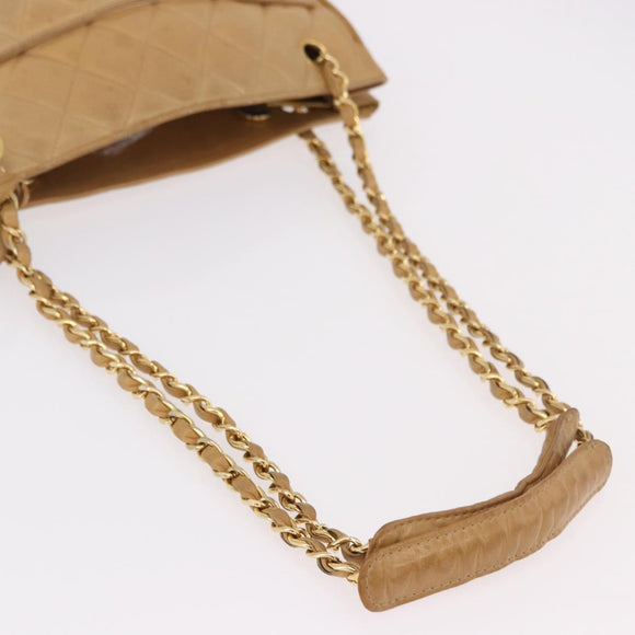 CHANEL Matelasse Chain Shoulder Bag Lamb Skin Beige Gold CC Auth bs36177