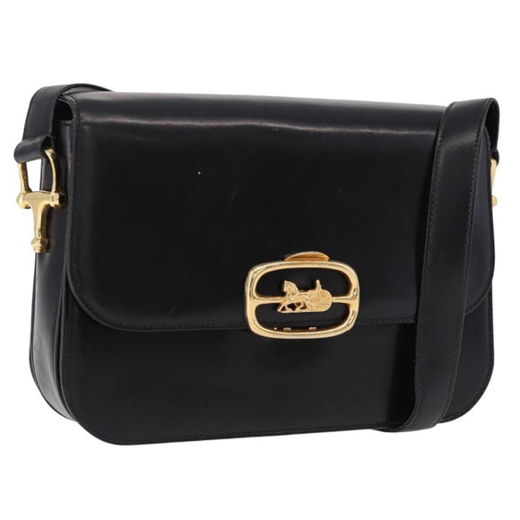 CELINE Shoulder Bag Leather Black Gold Auth bs36178A