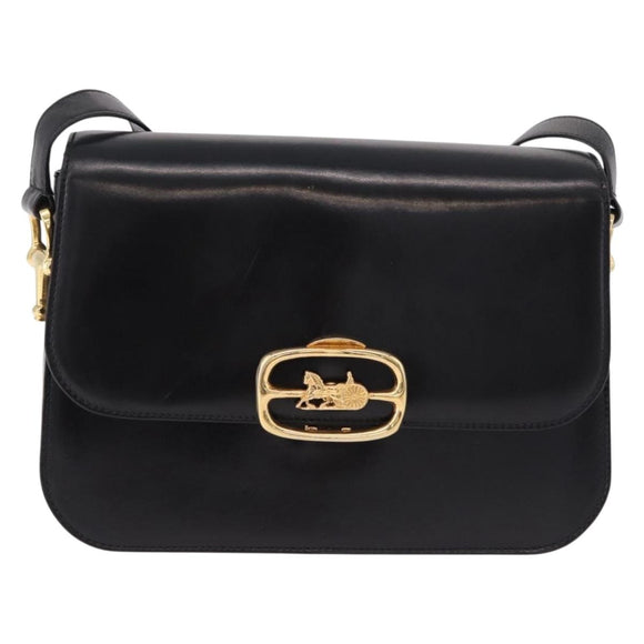 CELINE Shoulder Bag Leather Black Gold Auth bs36178A