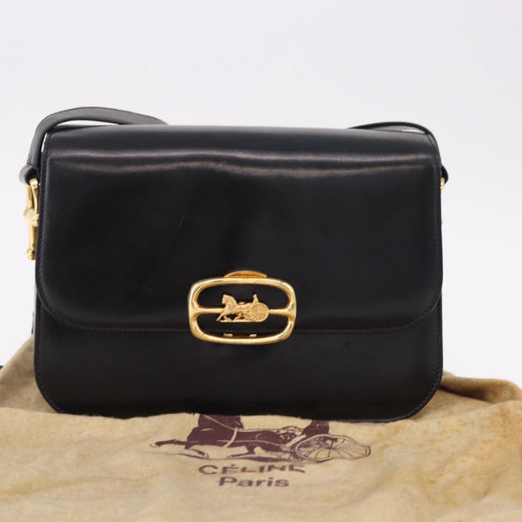 CELINE Shoulder Bag Leather Black Gold Auth bs36178A