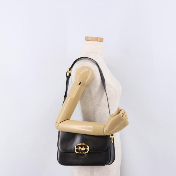 CELINE Shoulder Bag Leather Black Gold Auth bs36178A