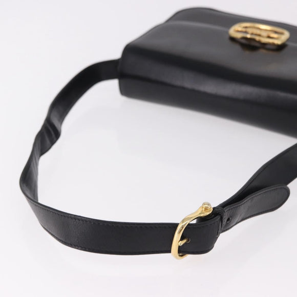 CELINE Shoulder Bag Leather Black Gold Auth bs36178A