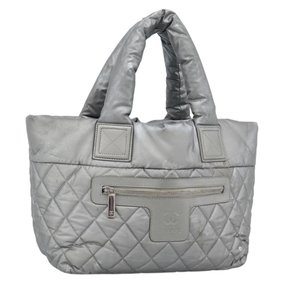 CHANEL Cococoon Tote Bag Coated Canvas Silver CC Auth bs36183