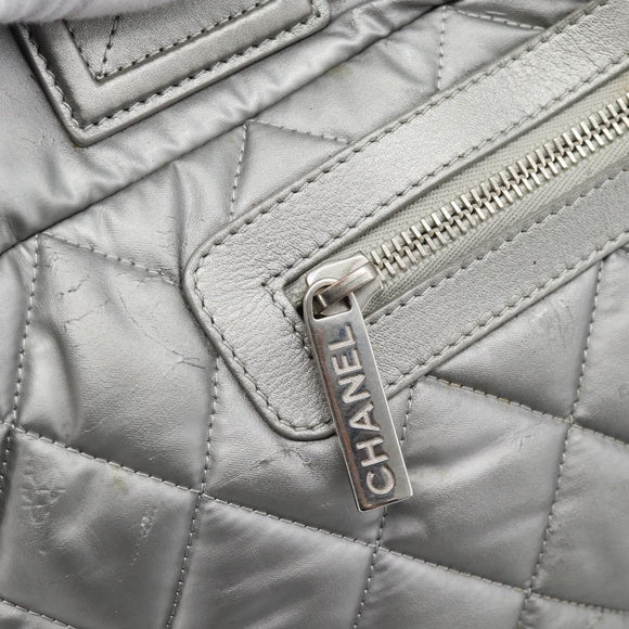 CHANEL Cococoon Tote Bag Coated Canvas Silver CC Auth bs36183