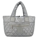CHANEL Cococoon Tote Bag Coated Canvas Silver CC Auth bs36183-2