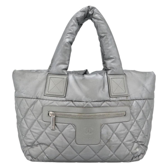 CHANEL Cococoon Tote Bag Coated Canvas Silver CC Auth bs36183
