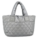 CHANEL Cococoon Tote Bag Coated Canvas Silver CC Auth bs36183-3