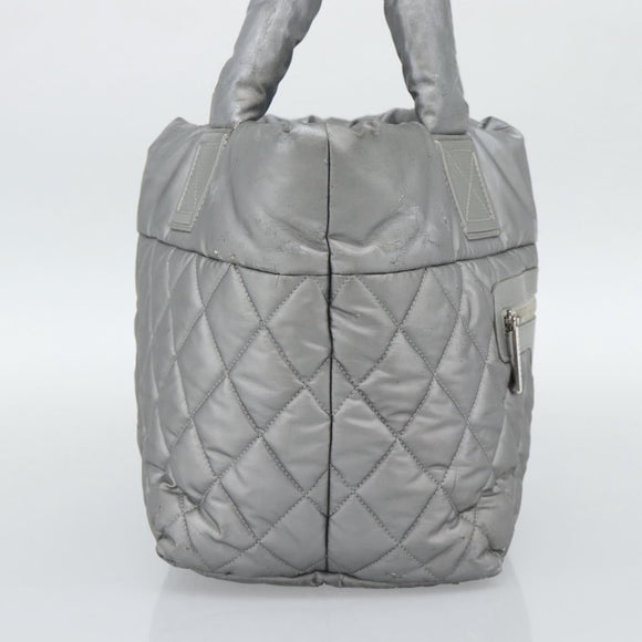 CHANEL Cococoon Tote Bag Coated Canvas Silver CC Auth bs36183