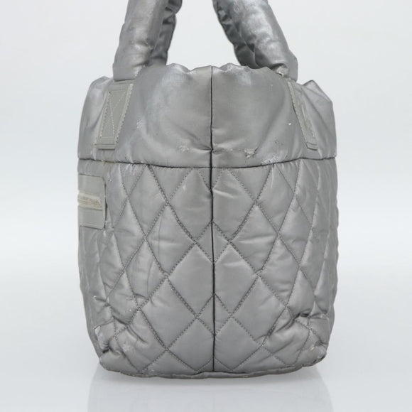 CHANEL Cococoon Tote Bag Coated Canvas Silver CC Auth bs36183