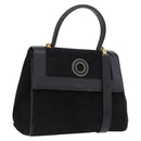 CELINE Hand Bag Suede Leather 2way Black Gold Auth bs36188-1