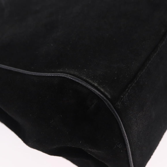 CELINE Hand Bag Suede Leather 2way Black Gold Auth bs36188